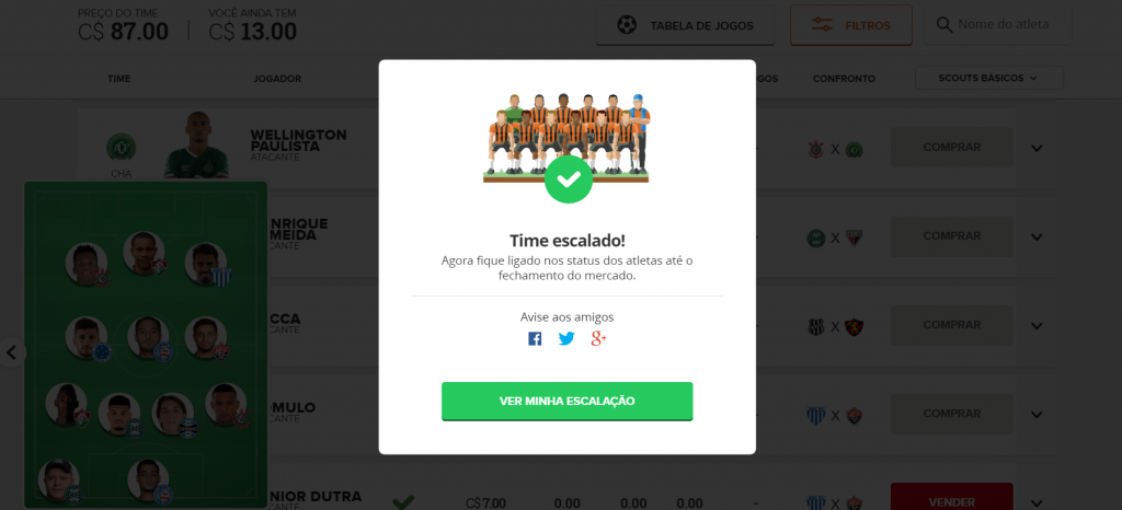confirmação time escalado